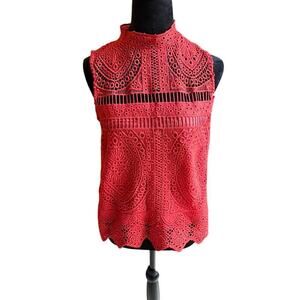 MNG Suit Red Lace Sleeveless Blouse -‎ XS